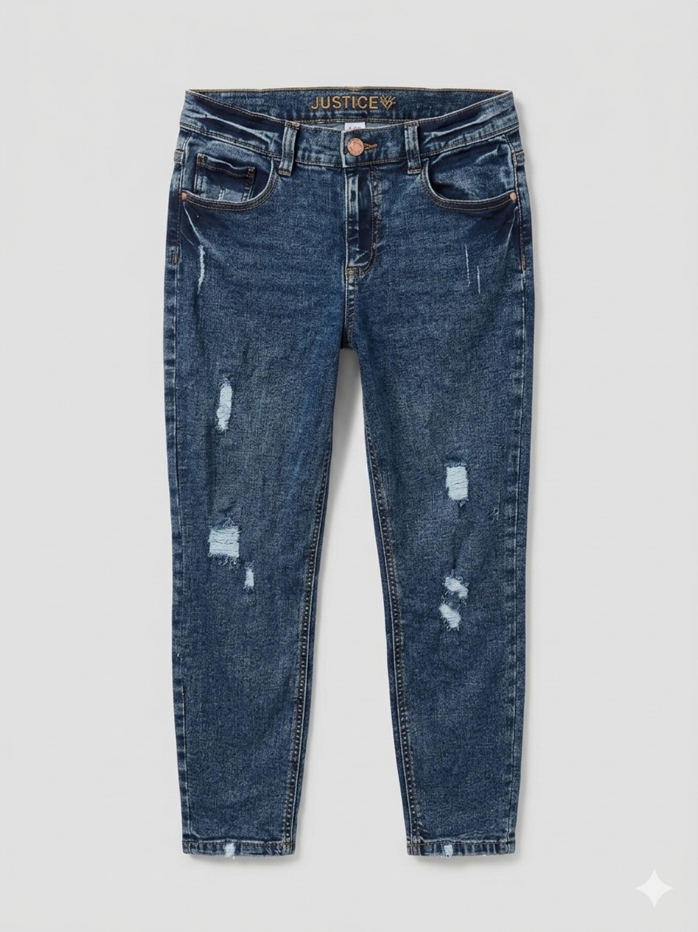 Justice Girls Medium-Dark Distressed Skinny Jeans - Blue size 14 plus